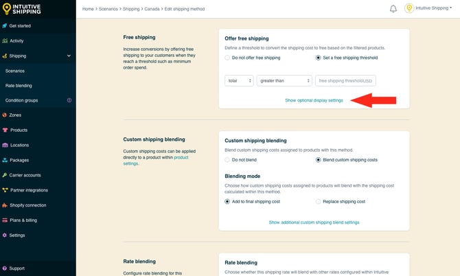 IS - Parcel Service Shipping Method - Optional Free Shipping Display Settings