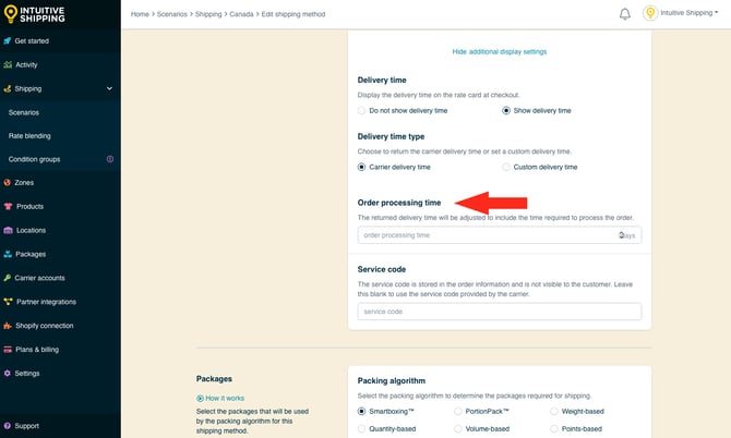 IS - Parcel Service Shipping Method - Order Processing Time