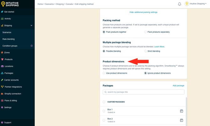 IS - Parcel Service Shipping Method - Packing Product Dimensions