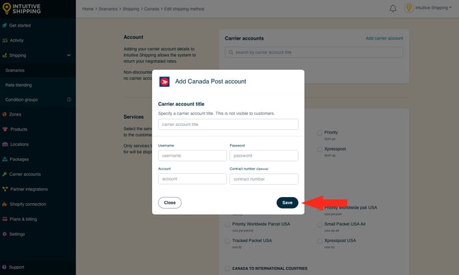 IS - Parcel Service Shipping Method - Save  New Carrier Account