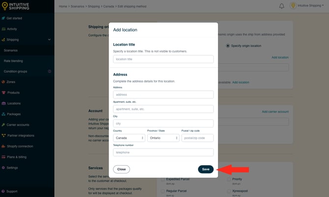 IS - Parcel Service Shipping Method - Save New Location