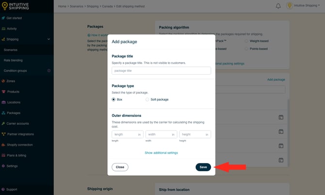 IS - Parcel Service Shipping Method - Save New Package