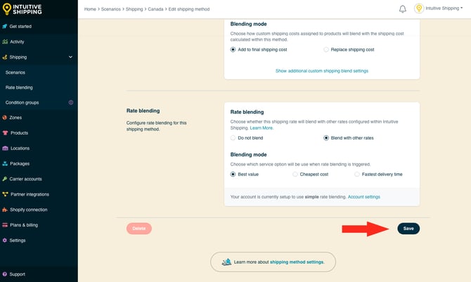 IS - Parcel Service Shipping Method - Save With Optional Settings