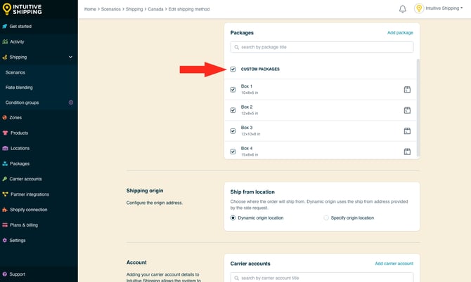 IS - Parcel Service Shipping Method - Select Custom Packages