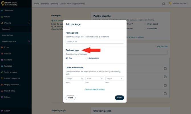IS - Parcel Service Shipping Method - Select Package Type
