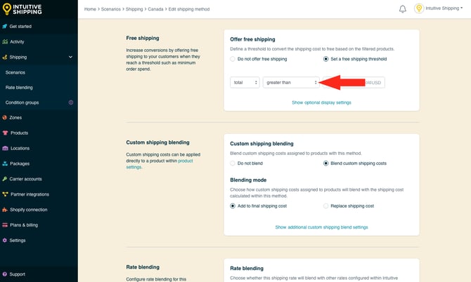 IS - Parcel Service Shipping Method - Set Free Shipping Threshold Logic