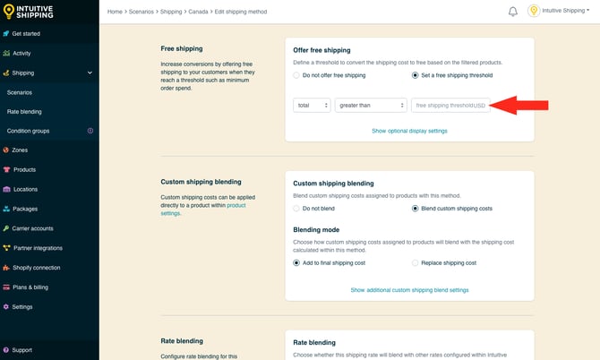 IS - Parcel Service Shipping Method - Set Free Shipping Threshold Value