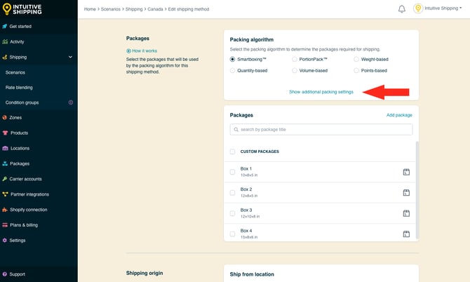IS - Parcel Service Shipping Method - Show Additional Packing Settings