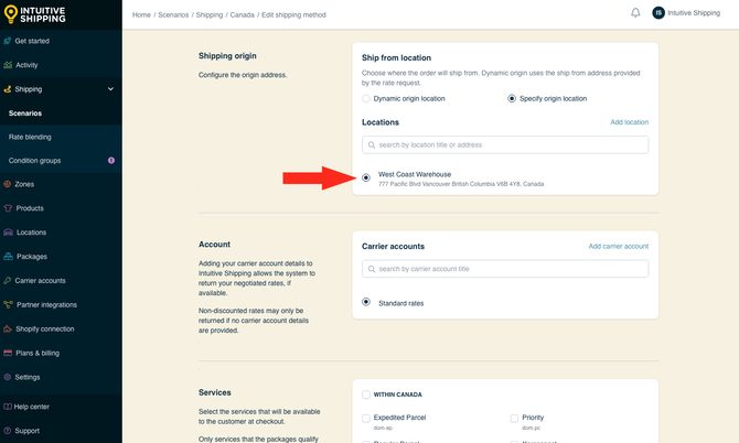 IS - Parcel Service Shipping Methods - Select Location