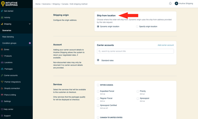 IS - Parcel Service Shipping Methods - Ship From Location