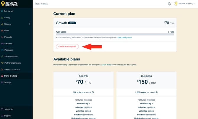 IS - Plans and Billing -  Cancel Subscription