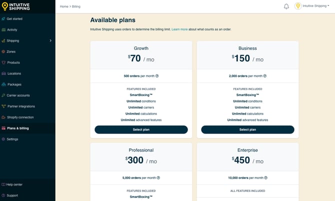 IS - Plans and Billing - Available Plans List