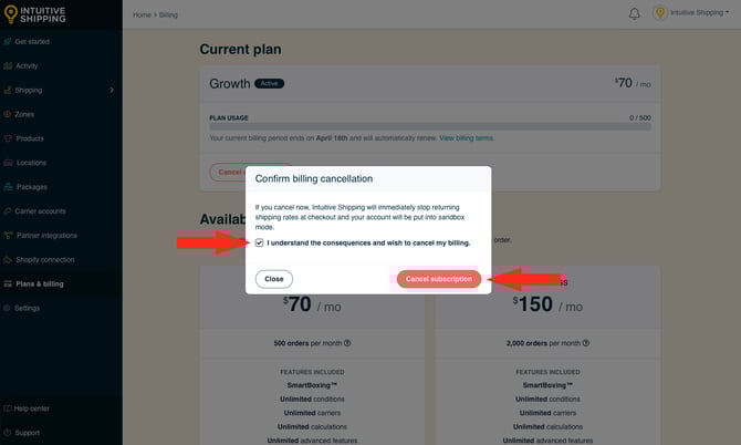 IS - Plans and Billing - Confirm Cancellation