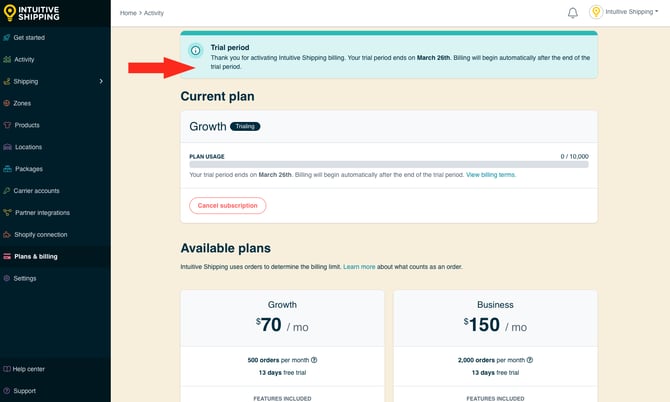 IS - Plans and Billing - Trial Banner