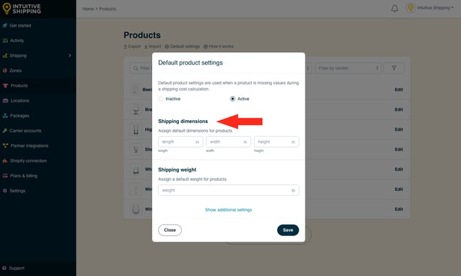 IS - Product Settings - Default Shipping Dimensions