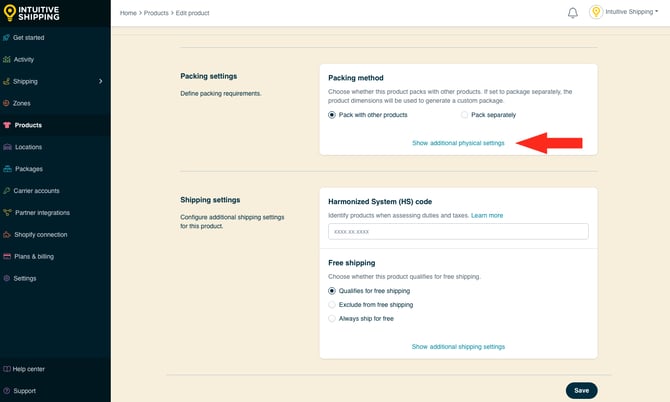 IS - Products -  Show Additional Physical Settings