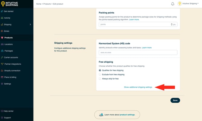 IS - Products -  Show Additional Shipping Settings