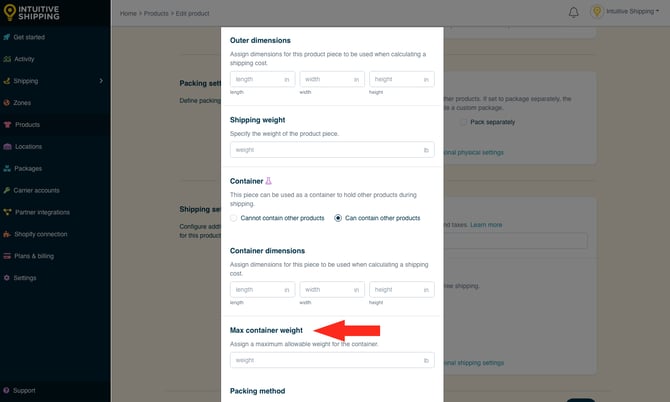 IS - Products - Add Product Piece Container Max Weight