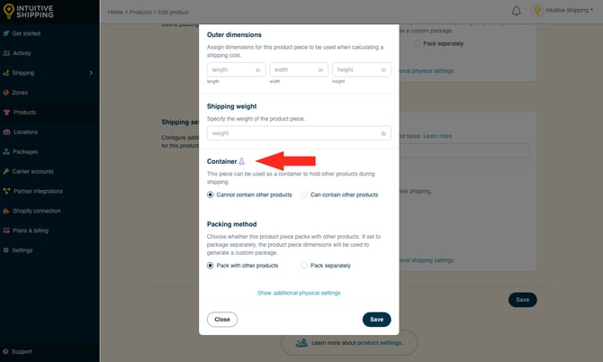 IS - Products - Add Product Piece Container