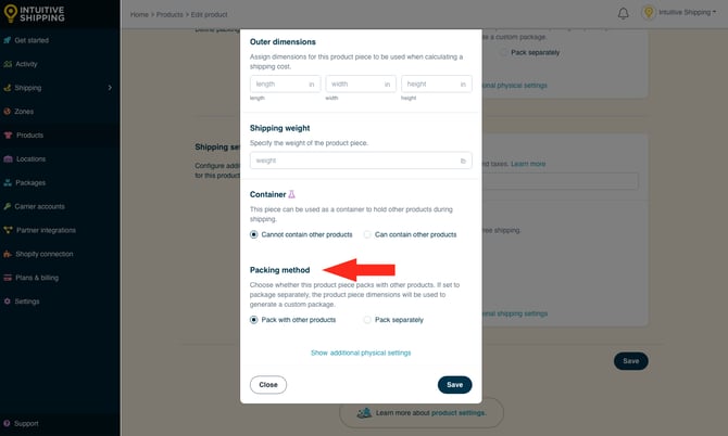 IS - Products - Add Product Piece Packing Method