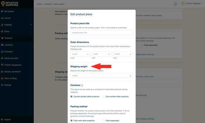 IS - Products - Add Product Piece Shipping Weight