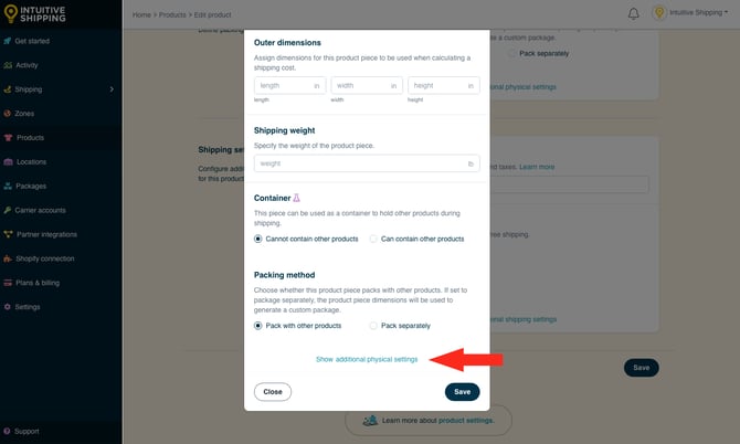 IS - Products - Add Product Show Additional Physical Settings