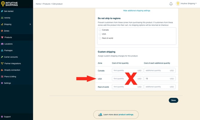IS - Products - Custom Shipping - USA Blank Additional 15 Error