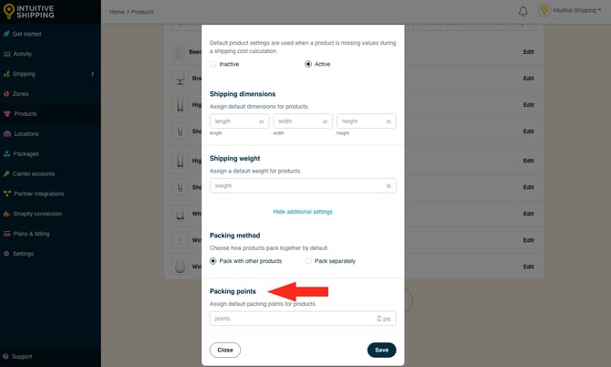 IS - Products - Default Packing Points