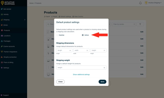 IS - Products - Default Settings Active