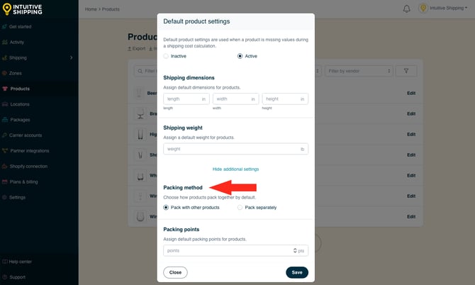 IS - Products - Default Settings Packing Method