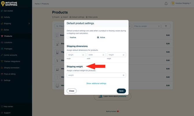 IS - Products - Default Settings Shipping Weight
