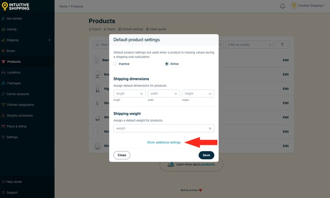 IS - Products - Default Settings Show Additional Settings