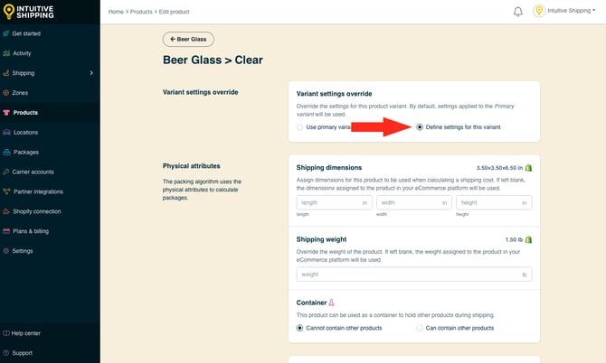 IS - Products - Define Settings For This Variant
