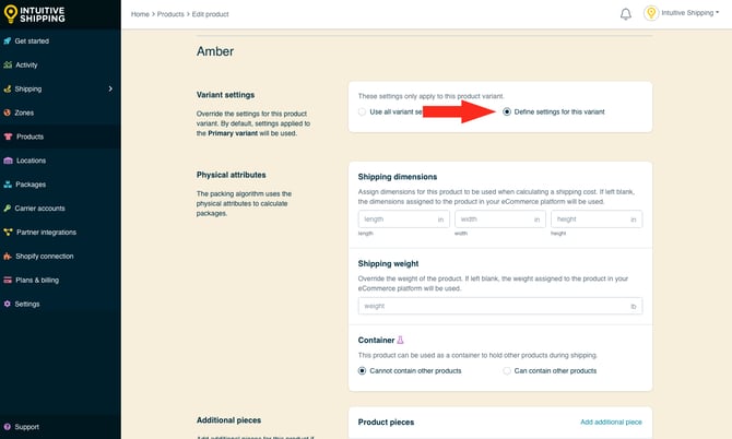 IS - Products - Define Settings For Variant