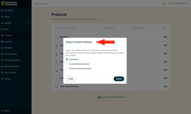 IS - Products - Export Product Settings