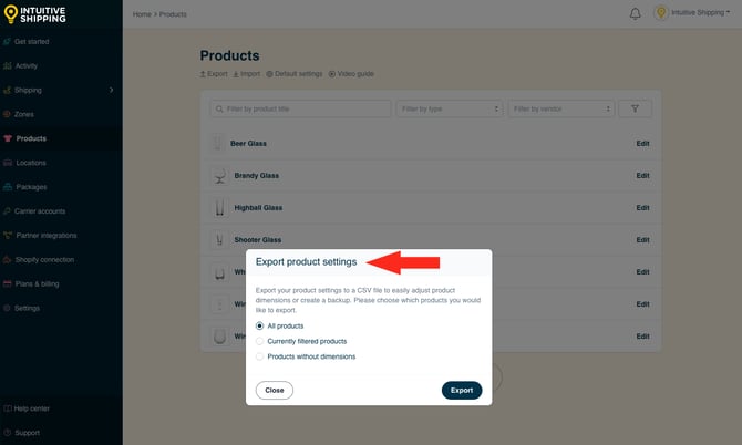 IS - Products - Export Settings