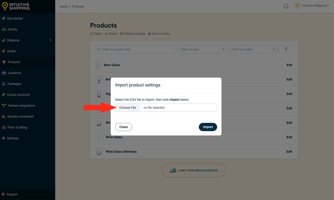 IS - Products - Import Choose File