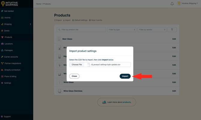 IS - Products - Import Product Settings Button