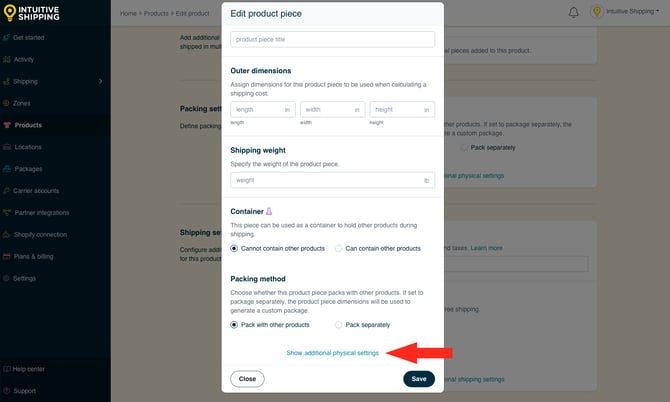 IS - Products - Product Piece Additional Physical Settings