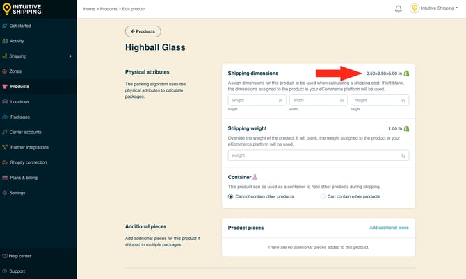 IS - Products - Shipping Dimensions from Metafields