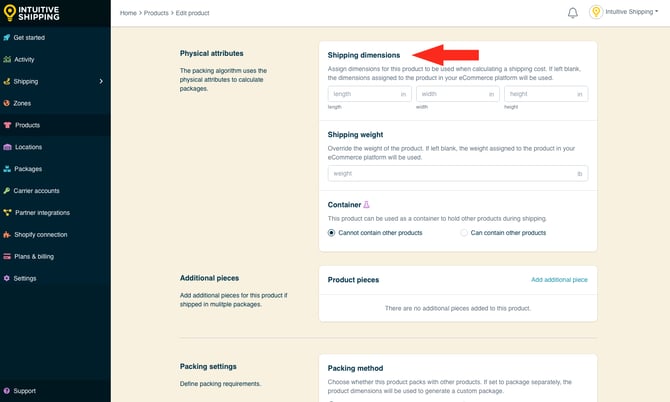 IS - Products - Shipping Dimensions