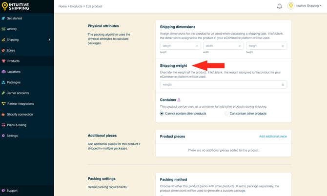 IS - Products - Shipping Weight