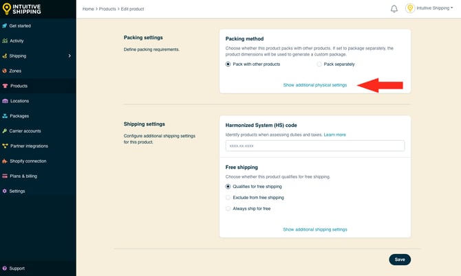 IS - Products - Show Additional Physical Settings