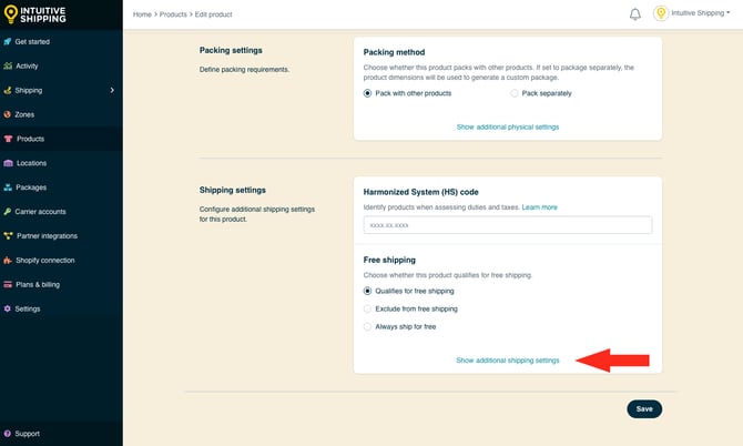 IS - Products - Show Additional Shipping Settings