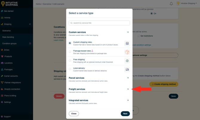 IS - Scenarios - Freight Service Dropdown