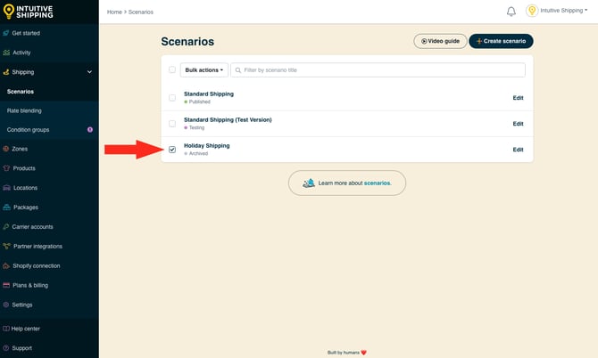 IS - Scenarios - List Holiday Shipping Archived Selected