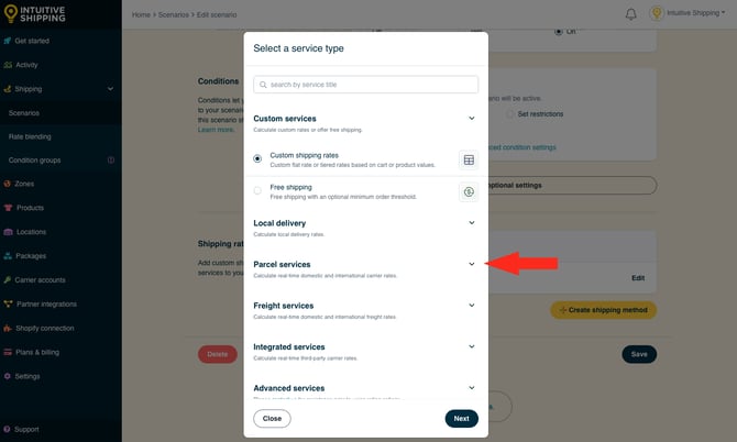 IS - Scenarios - Parcel Service Dropdown