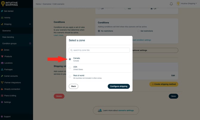 IS - Scenarios - Parcel Service Select Canada Zone