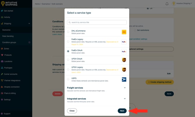 IS - Scenarios - Parcel Service Select FedEx OAuth Next