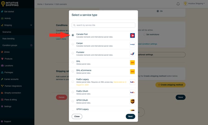 IS - Scenarios - Select Canada Post Parcel Service
